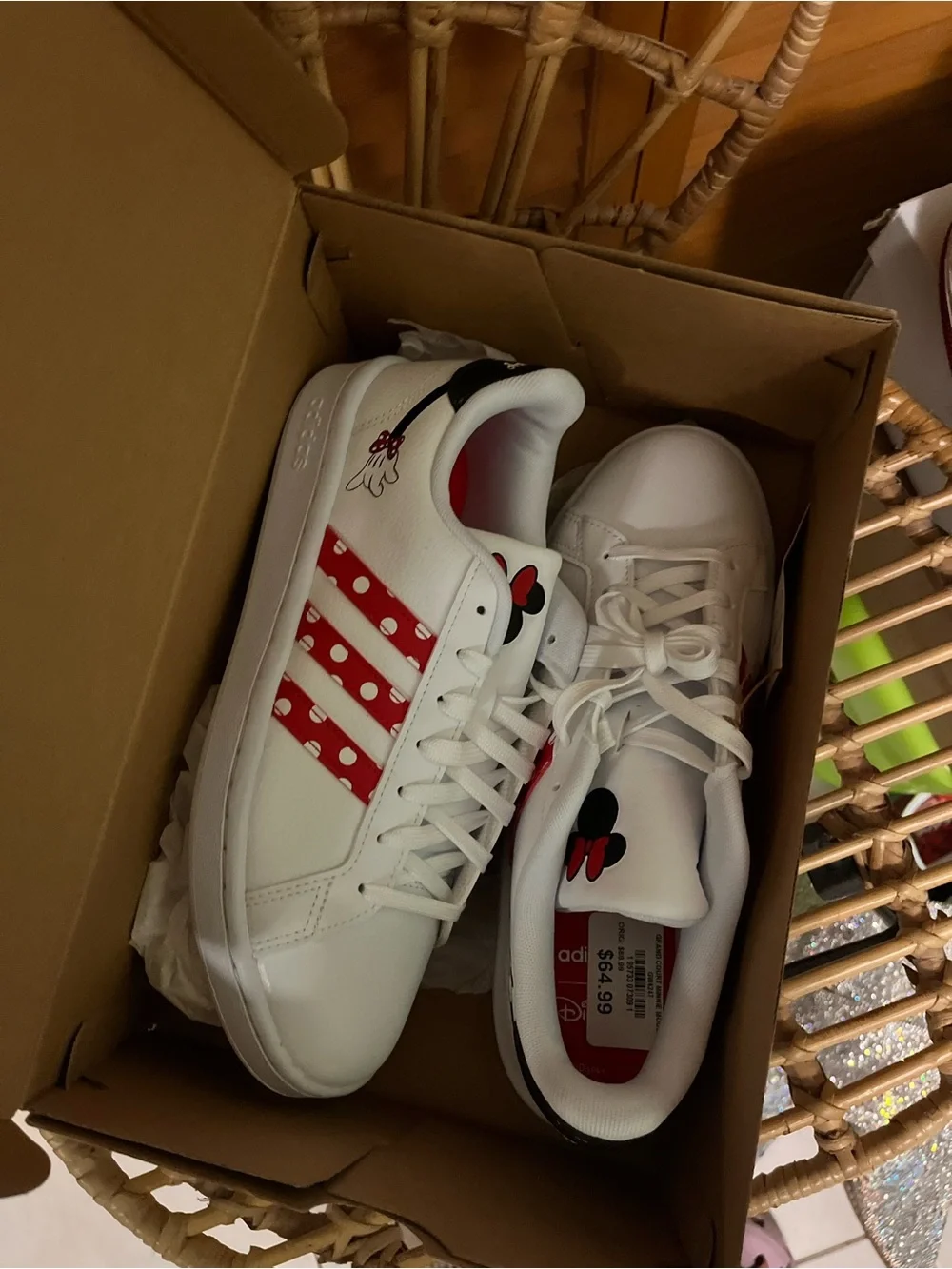 Adidas Disney White Sneakers with Red Polka Dot Stripes - Picture 7 of 7